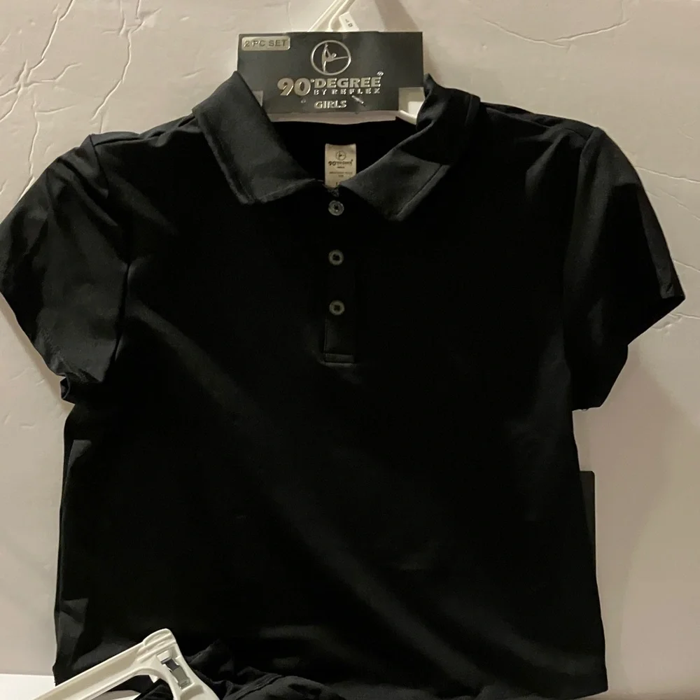 90 Degree By Reflex Black Polo and Skort Set Athletic Girls‎ Size 12